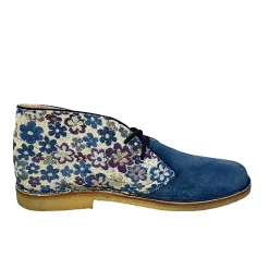 Scarpe di Maremma Polacchina Artigianale Fiori / Camoscio Blu* Tela Colorata