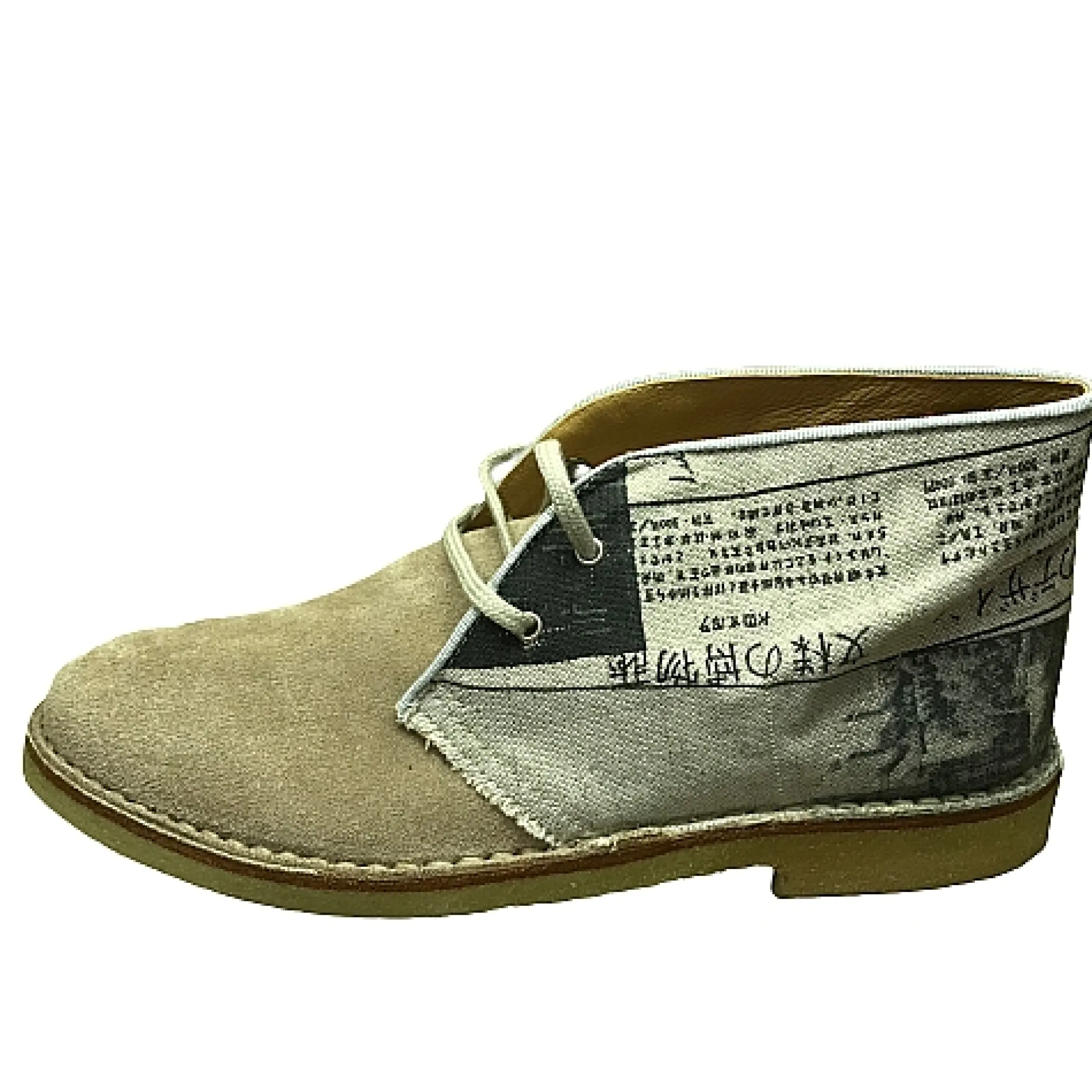 Scarpe di Maremma Polacchina Artigianale Figure Grigie / Camoscio Sabbia* Tela Colorata