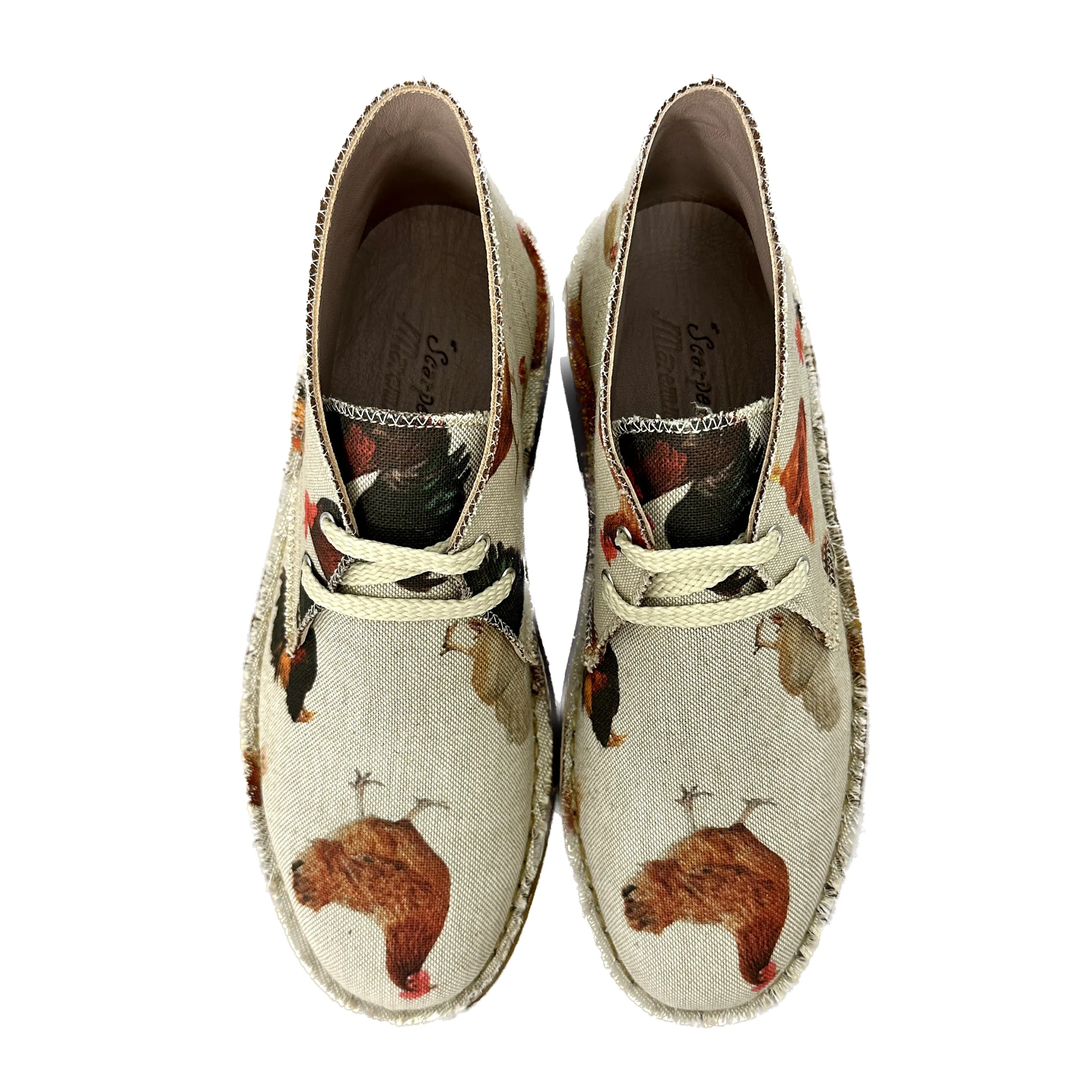 Scarpe di Maremma Polacchina Artigianale Galline* Tela Colorata