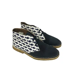 Scarpe di Maremma Polacchina Artigianale Pesci / Camoscio Blu* Tela Colorata