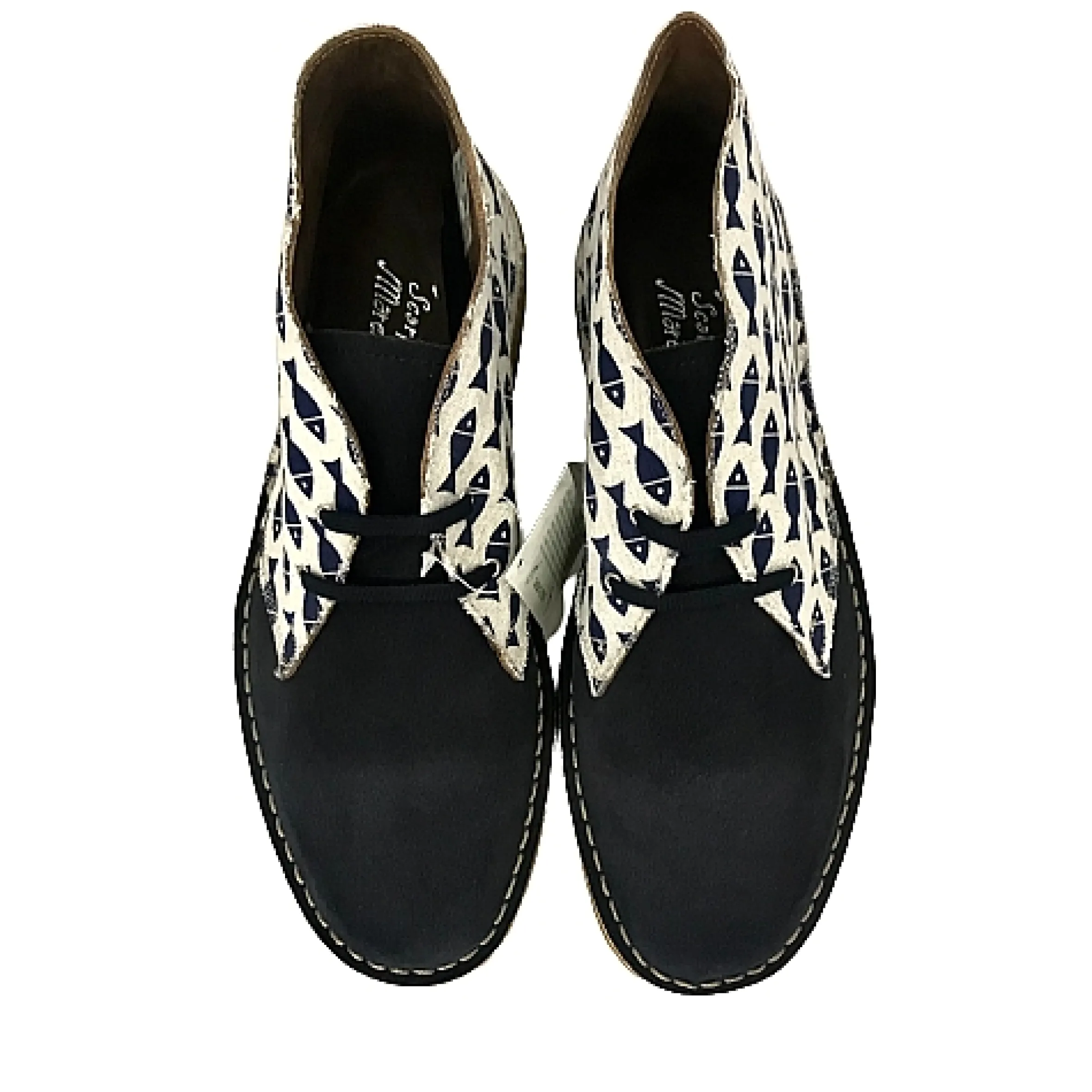 Scarpe di Maremma Polacchina Artigianale Pesci / Camoscio Blu* Tela Colorata
