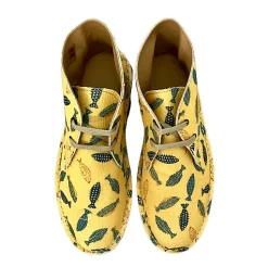 Scarpe di Maremma Polacchina Artigianale Pesci Gialla* Tela Colorata