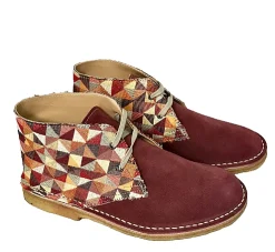 Scarpe di Maremma Polacchina Artigianale Quadri Rossi / Camoscio Bordeaux* Tela Colorata