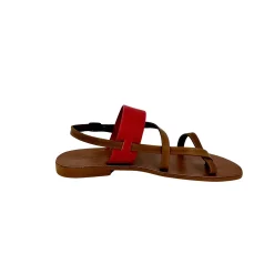 Scarpe di Maremma Sandalo Artigianale Infradito Cuoio E Rosso*Donna Sandali & Ciabatte