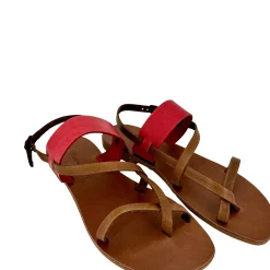 Scarpe di Maremma Sandalo Artigianale Infradito Cuoio E Rosso*Donna Sandali & Ciabatte