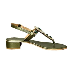 Scarpe di Maremma Sandalo Gioiello Infradito In Pelle Verde Laminata*Donna Sandali & Ciabatte