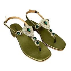 Scarpe di Maremma Sandalo Gioiello Infradito In Pelle Verde Laminata*Donna Sandali & Ciabatte