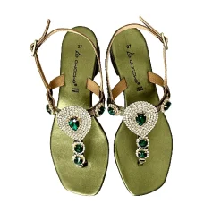 Scarpe di Maremma Sandalo Gioiello Infradito In Pelle Verde Laminata*Donna Sandali & Ciabatte