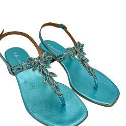 Scarpe di Maremma Sandalo Gioiello Infradito In Pelle Azzurra Laminata*Donna Sandali & Ciabatte