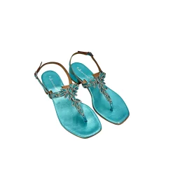 Scarpe di Maremma Sandalo Gioiello Infradito In Pelle Azzurra Laminata*Donna Sandali & Ciabatte