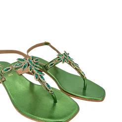 Scarpe di Maremma Sandalo Gioiello Infradito In Pelle Verde Laminata*Donna Sandali & Ciabatte