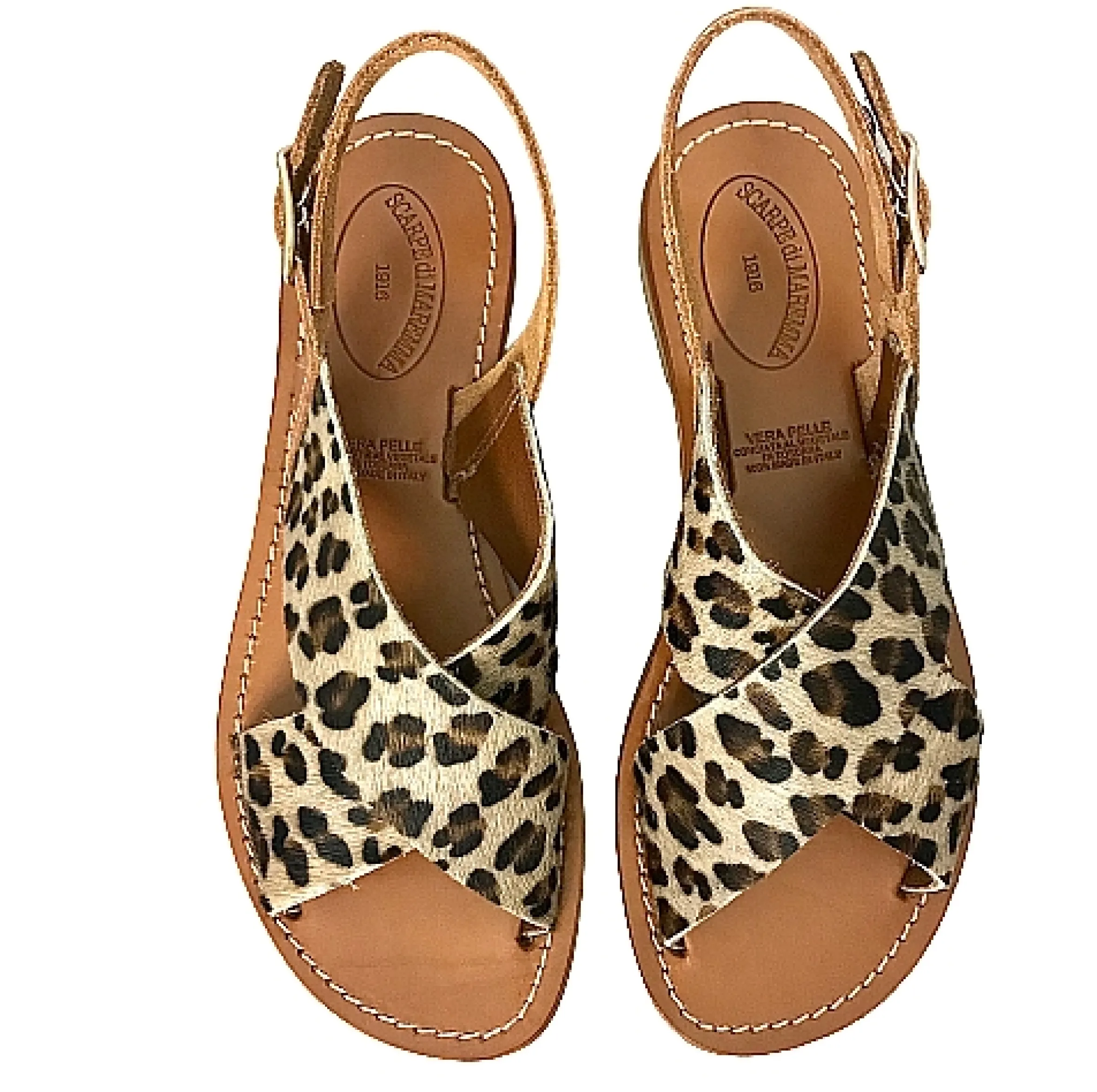 Scarpe di Maremma Sandalo In Pelle E Cavallino Leopardato Mod. Lara*Donna Sandali & Ciabatte