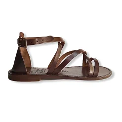 Scarpe di Maremma Sandalo In Pelle Marrone Con Tallone Coperto-Fondo Cuoio Mod. 106*Donna Sandali & Ciabatte