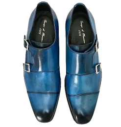 Scarpe di Maremma Scarpa Artigianale Cucita Blake Celeste Con Fibbie*Uomo Fibbie