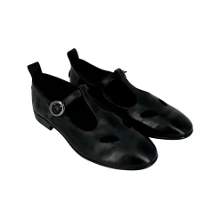 Scarpe di Maremma Scarpa Con Occhietti E Fibbia Artigianale In Pelle Tuffata Nera*Donna Scarpe Stringate