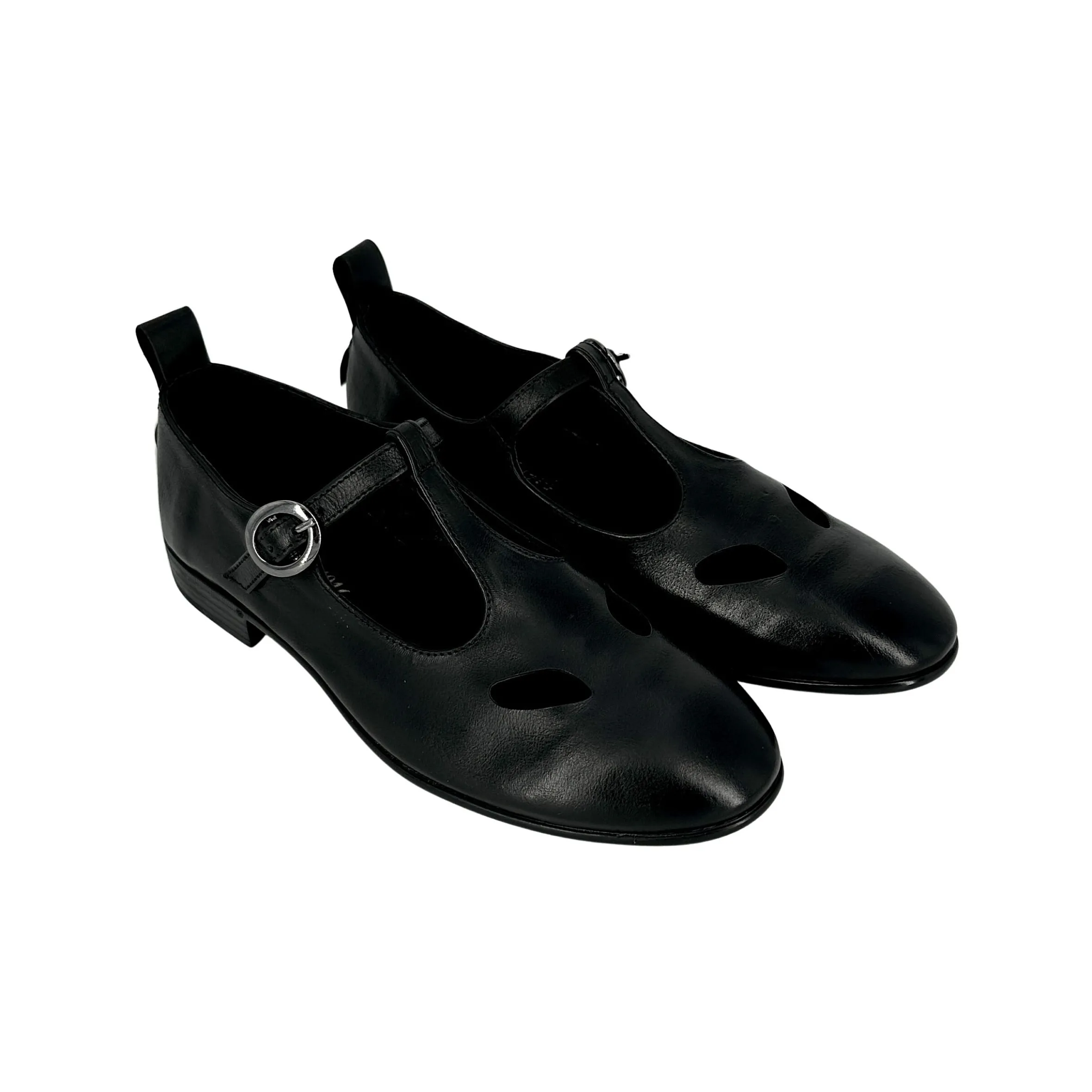 Scarpe di Maremma Scarpa Con Occhietti E Fibbia Artigianale In Pelle Tuffata Nera*Donna Scarpe Stringate