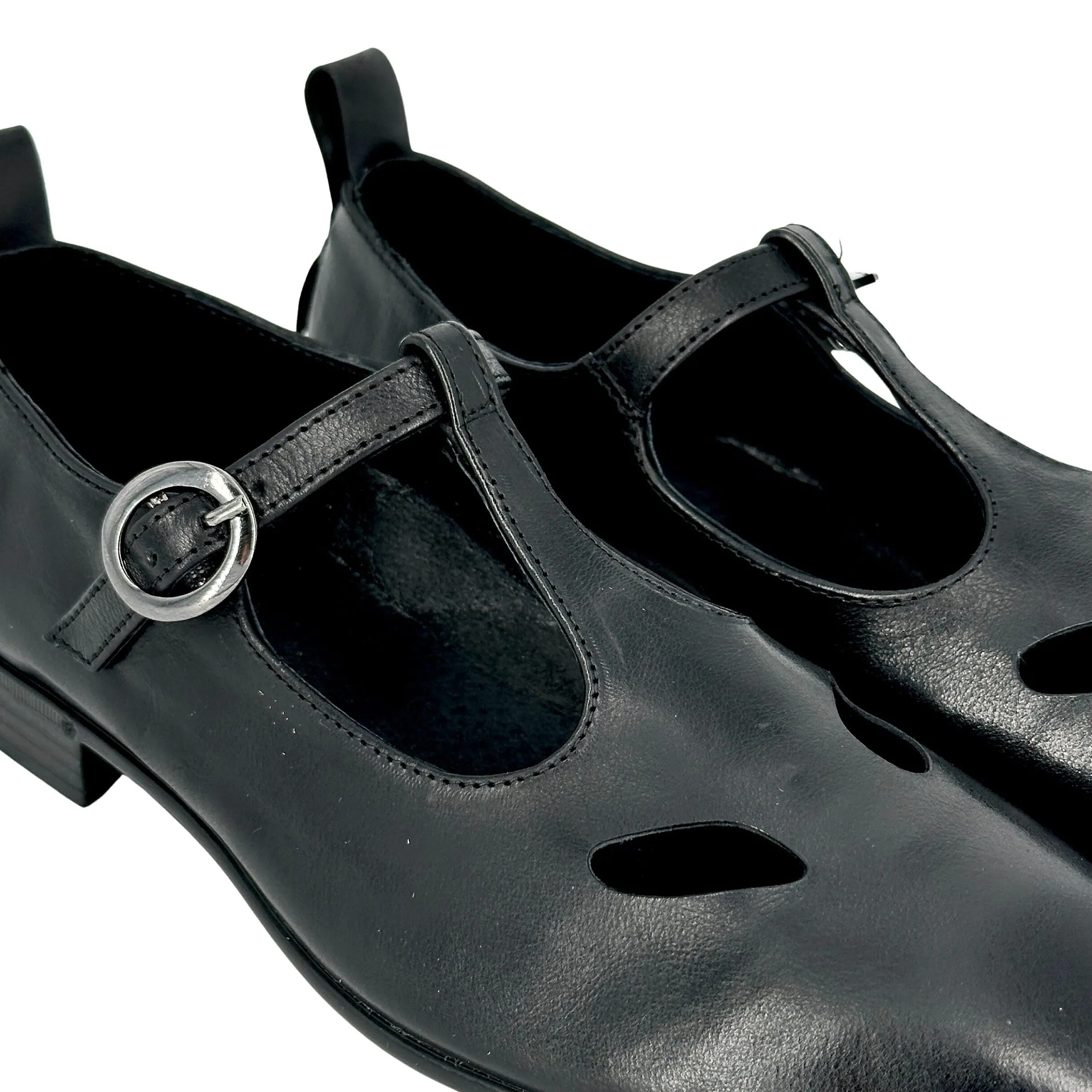Scarpe di Maremma Scarpa Con Occhietti E Fibbia Artigianale In Pelle Tuffata Nera*Donna Scarpe Stringate