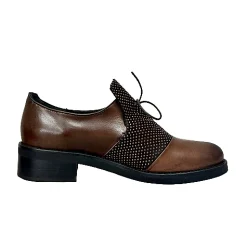 Scarpe di Maremma Scarpa Marrone In Pelle E Camoscio Con Strass Pfv*Donna Scarpe Stringate