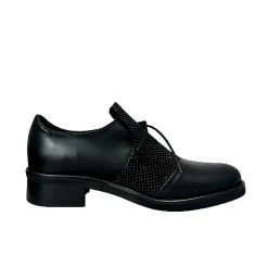 Scarpe di Maremma Scarpa Nera In Pelle E Camoscio Con Strass Pfv*Donna Scarpe Stringate