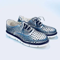 Scarpe di Maremma Sneakers Stringata In Pelle Perlata Blu*Donna Scarpe Stringate