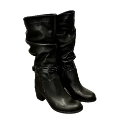 Scarpe di Maremma Stivale Alto Artigianale Arricciato Nero*Donna Stivali