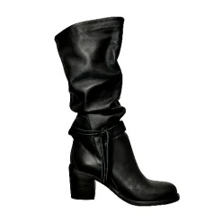 Scarpe di Maremma Stivale Alto Artigianale Arricciato Nero*Donna Stivali