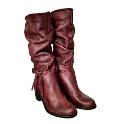 Scarpe di Maremma Stivale Alto Artigianale Arricciato Bordeaux*Donna Stivali