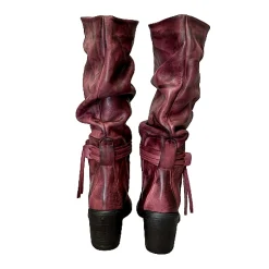 Scarpe di Maremma Stivale Alto Artigianale Arricciato Bordeaux*Donna Stivali