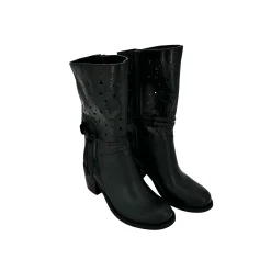 Scarpe di Maremma Stivale Artigianale In Pelle Nabuk Laserata Nera*Donna Stivali