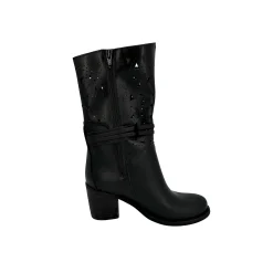 Scarpe di Maremma Stivale Artigianale In Pelle Nabuk Laserata Nera*Donna Stivali