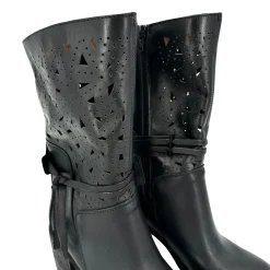 Scarpe di Maremma Stivale Artigianale In Pelle Nabuk Laserata Nera*Donna Stivali