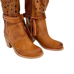 Scarpe di Maremma Stivale Artigianale In Pelle Nabuk Laserata Cuoio*Donna Stivali