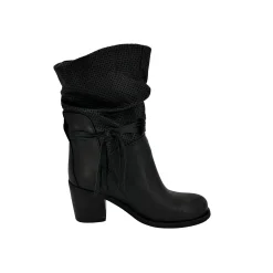 Scarpe di Maremma Stivale Artigianale In Pelle Nera Arricciata*Donna Stivali