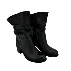 Scarpe di Maremma Stivale Artigianale In Pelle Nera Arricciata*Donna Stivali