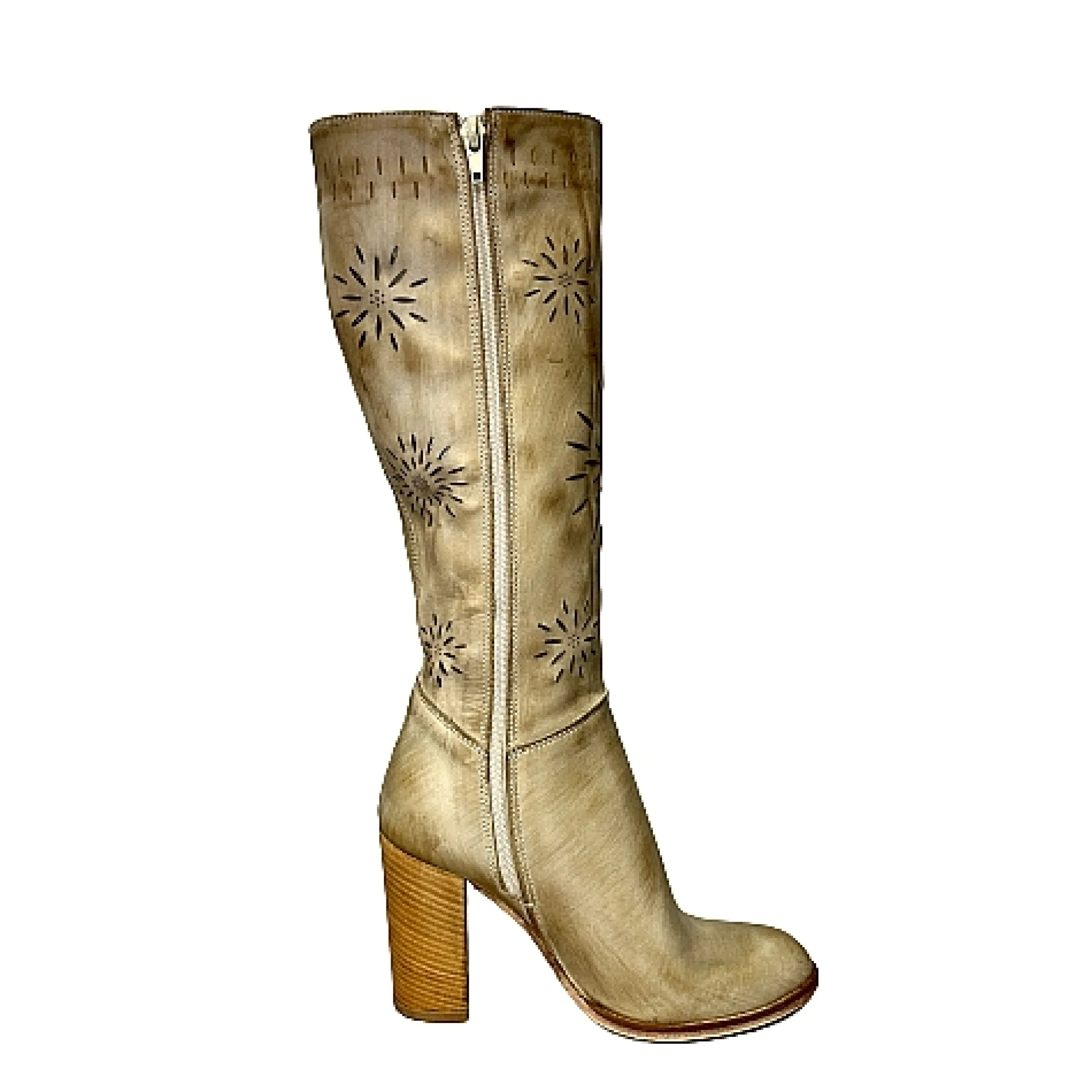 Scarpe di Maremma Stivale Artigianale Laserato Taupe Spazzolato Con Tacco*Donna Stivali