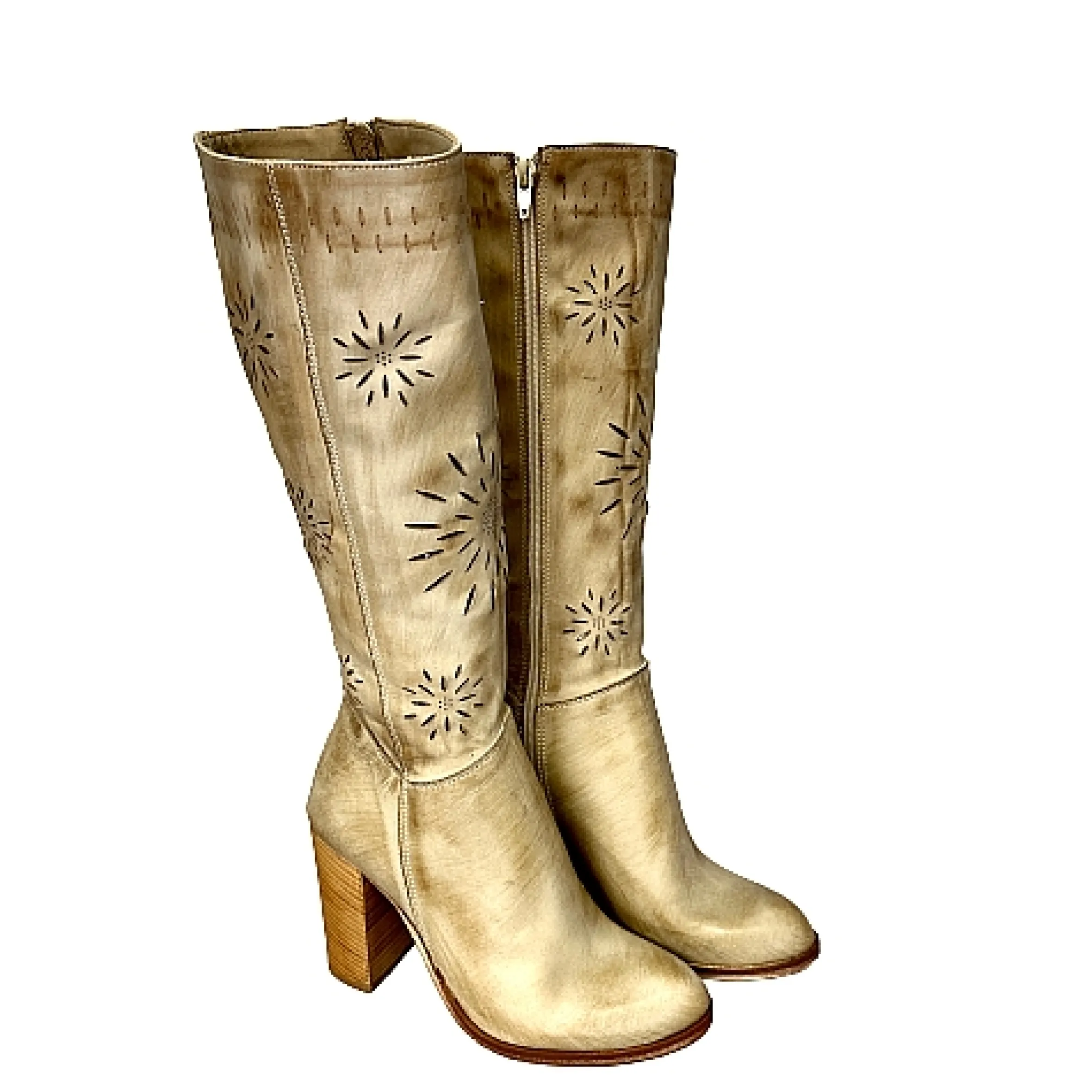 Scarpe di Maremma Stivale Artigianale Laserato Taupe Spazzolato Con Tacco*Donna Stivali