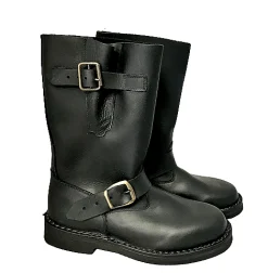 Scarpe di Maremma Stivale Artigianale Nero In Pelle Ingrassata Con Fibbie*Uomo Stivaletti