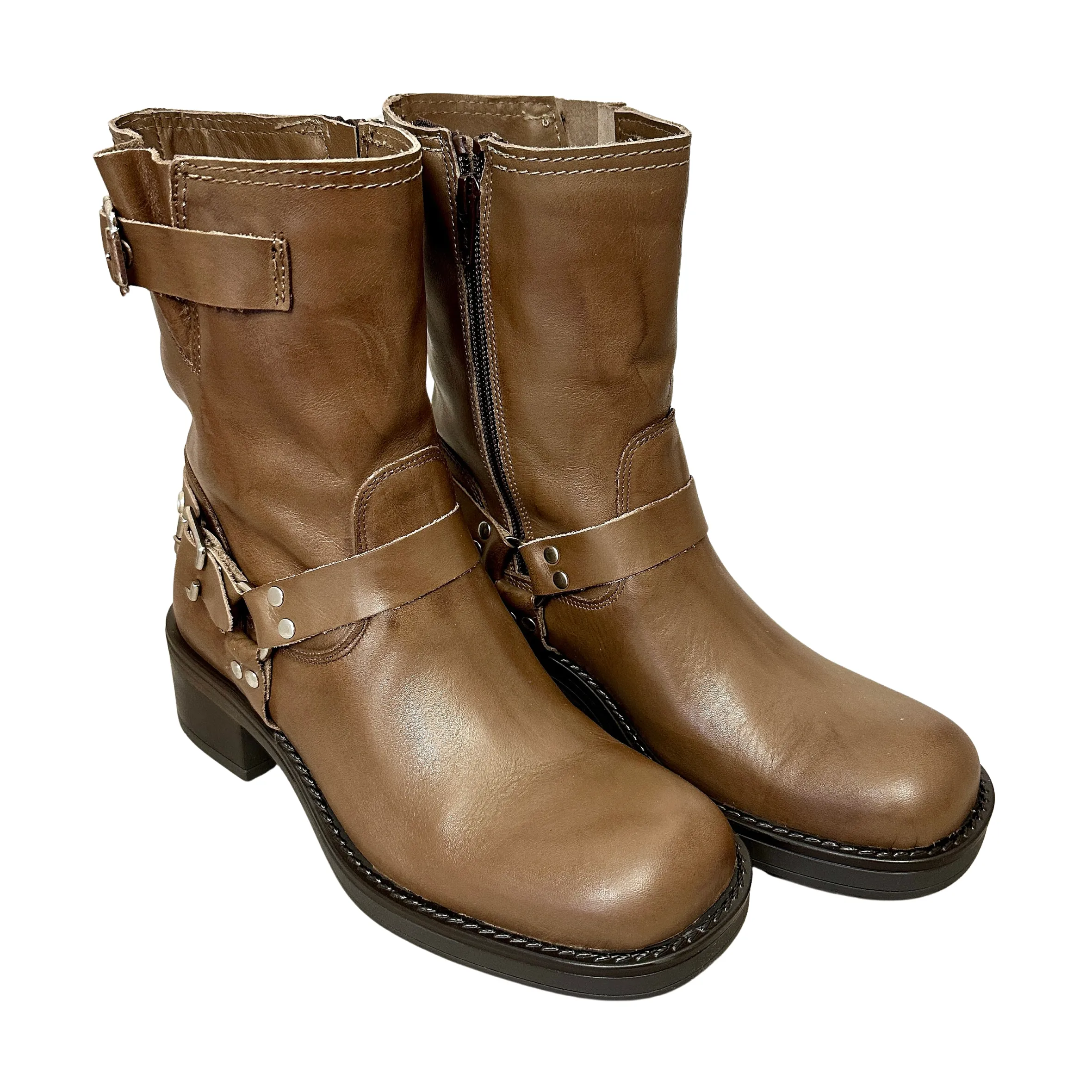 Scarpe di Maremma Stivale Biker Con Fibbie E Punta Squadrata Taupe*Donna Stivali