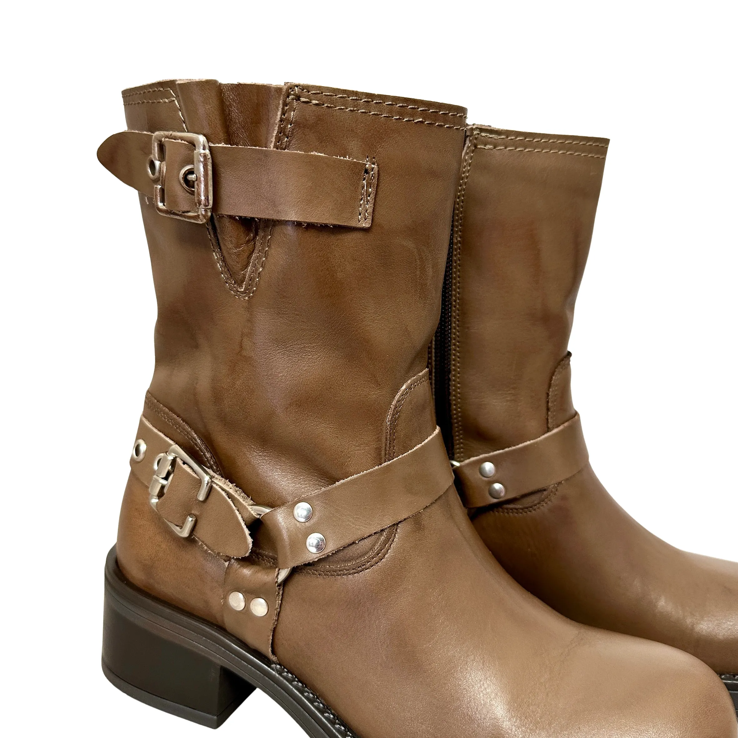 Scarpe di Maremma Stivale Biker Con Fibbie E Punta Squadrata Taupe*Donna Stivali