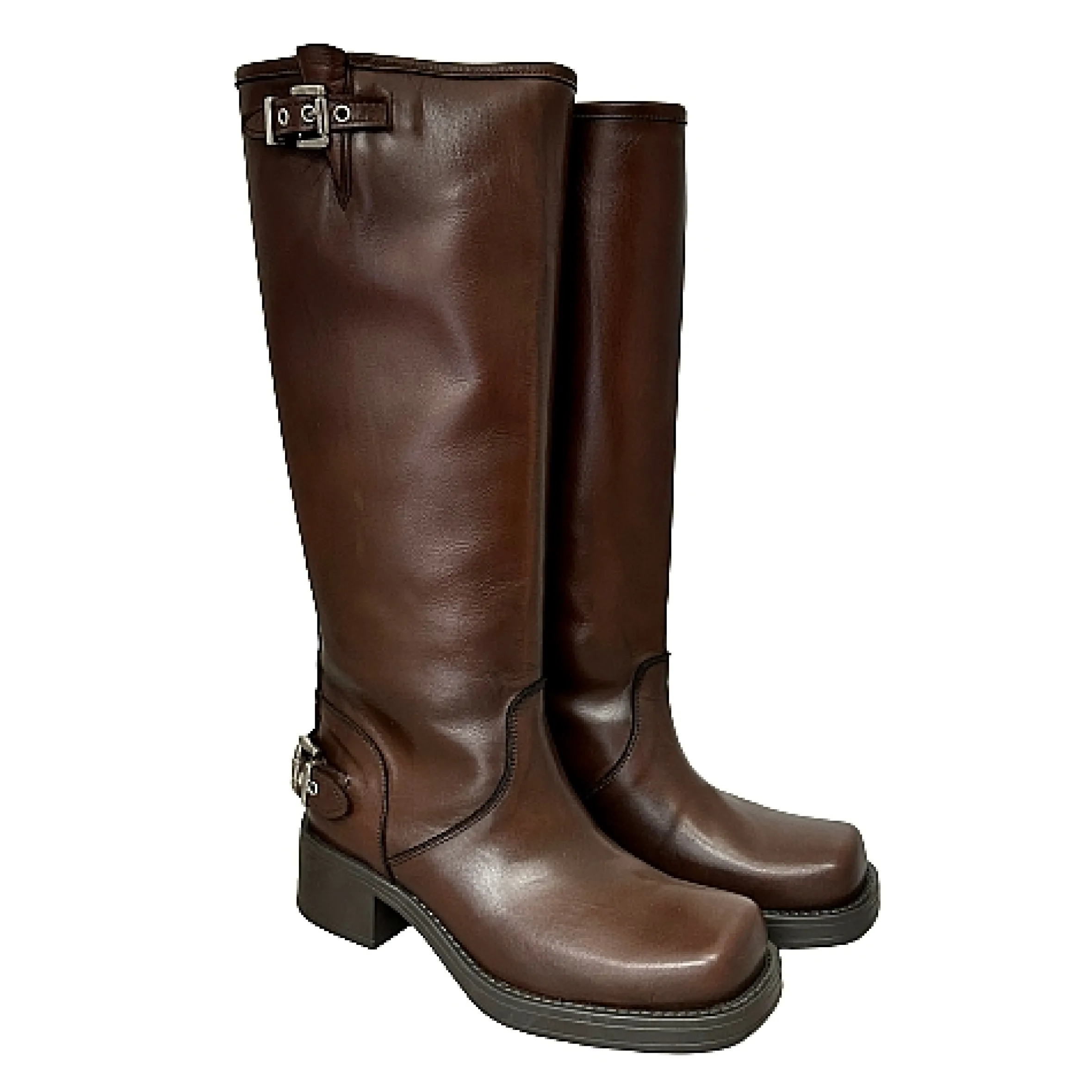 Scarpe di Maremma Stivale Biker Con Fibbie E Punta Squadrata Marrone Pfv*Donna Stivali
