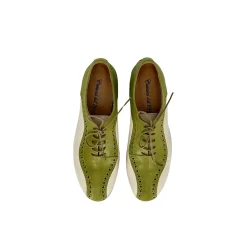 Scarpe di Maremma Stringata Artigianale In Pelle Tuffata Verde E Bianco Sporco*Donna Scarpe Stringate