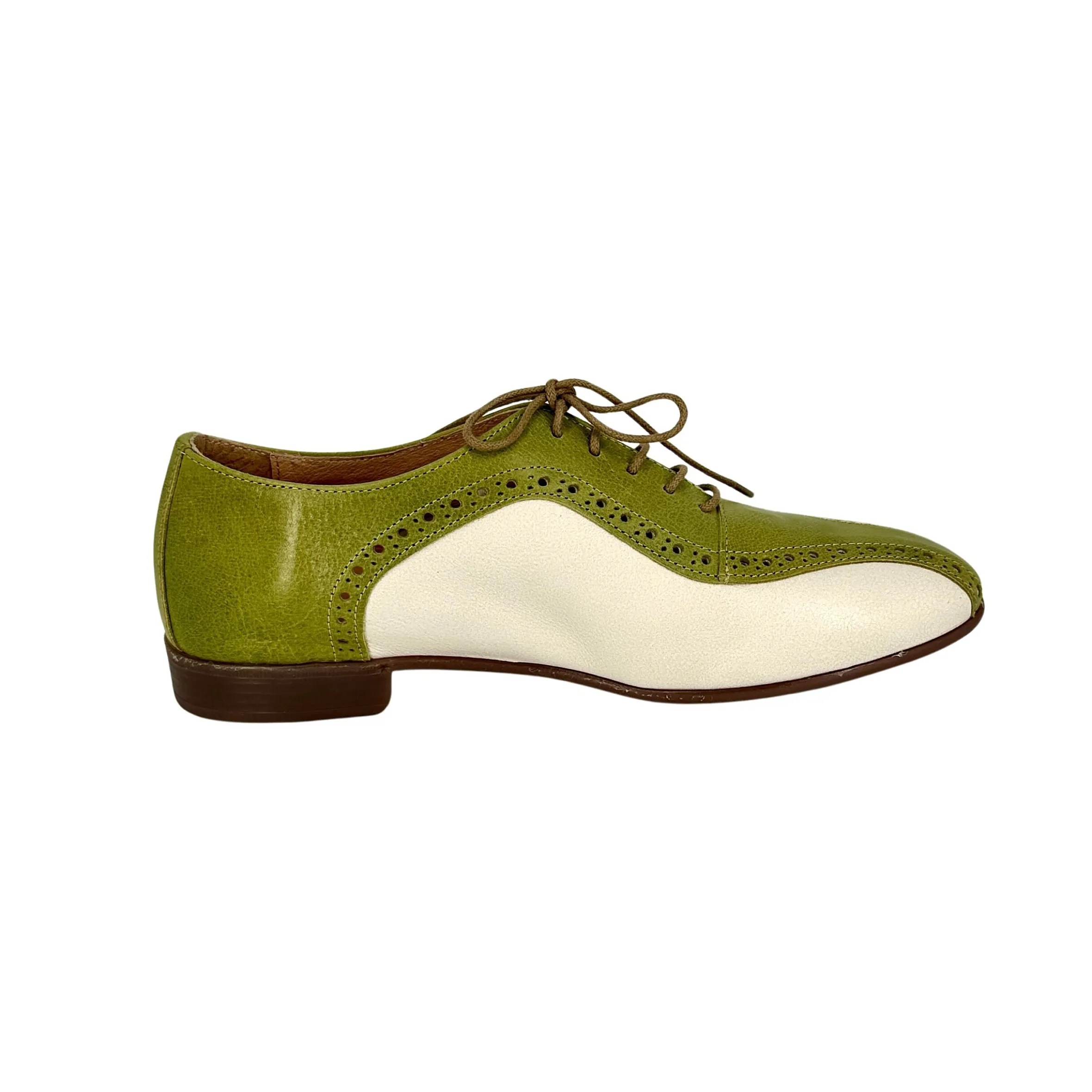 Scarpe di Maremma Stringata Artigianale In Pelle Tuffata Verde E Bianco Sporco*Donna Scarpe Stringate