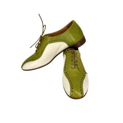 Scarpe di Maremma Stringata Artigianale In Pelle Tuffata Verde E Bianco Sporco*Donna Scarpe Stringate