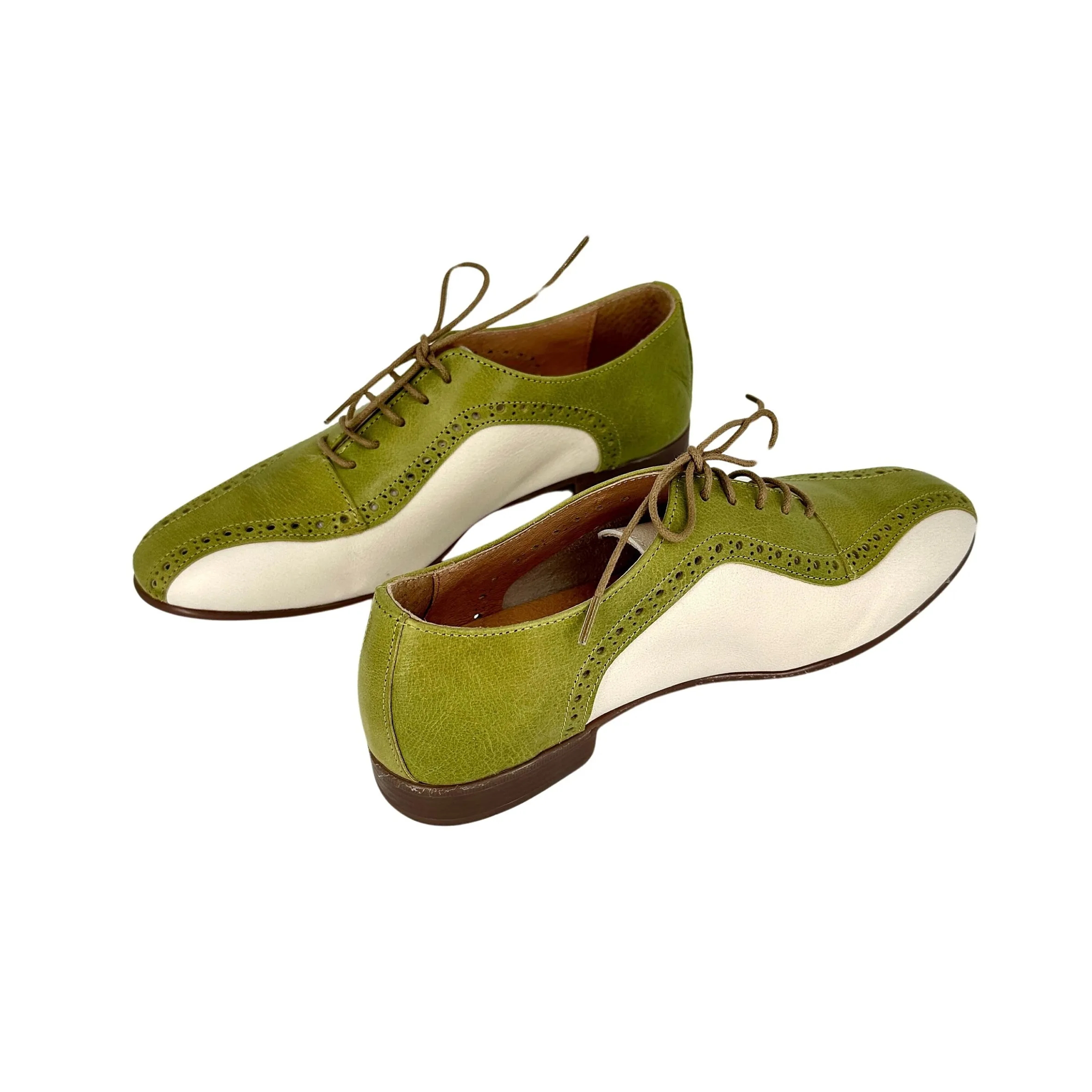 Scarpe di Maremma Stringata Artigianale In Pelle Tuffata Verde E Bianco Sporco*Donna Scarpe Stringate
