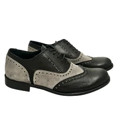 Scarpe di Maremma Stringata Artigianale Pelle Nera E Camoscio Grigio*Uomo Stringate
