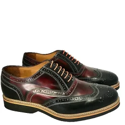 Scarpe di Maremma Stringata In Pelle Abrasivata Nera E Bordeaux Mod.P*Uomo Stringate