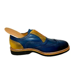 Scarpe di Maremma Stringata In Pelle Blu E Ocra Mod.7575*Uomo Stringate
