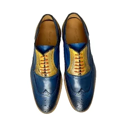 Scarpe di Maremma Stringata In Pelle Blu E Ocra Mod.7575*Uomo Stringate