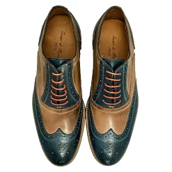Scarpe di Maremma Stringata In Pelle Blu E Cuoio Mod.O*Uomo Stringate