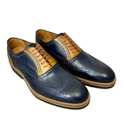 Scarpe di Maremma Stringata In Pelle Blu E Ocra*Uomo Stringate